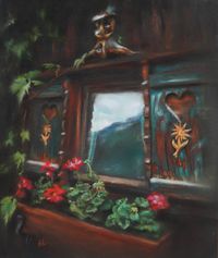 &quot;Reflection in the window.&quot; Mittenwald. 24x30cm, own reference.
