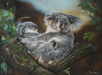 Koala mum with baby, 24x30cm